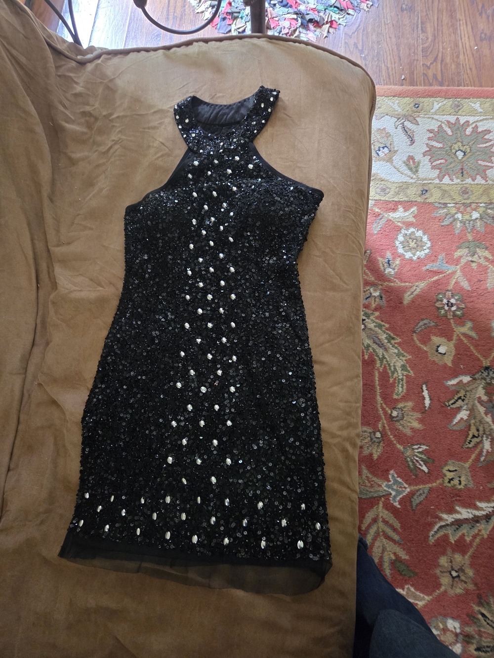 Black Sequin Halter Cocktail Dress